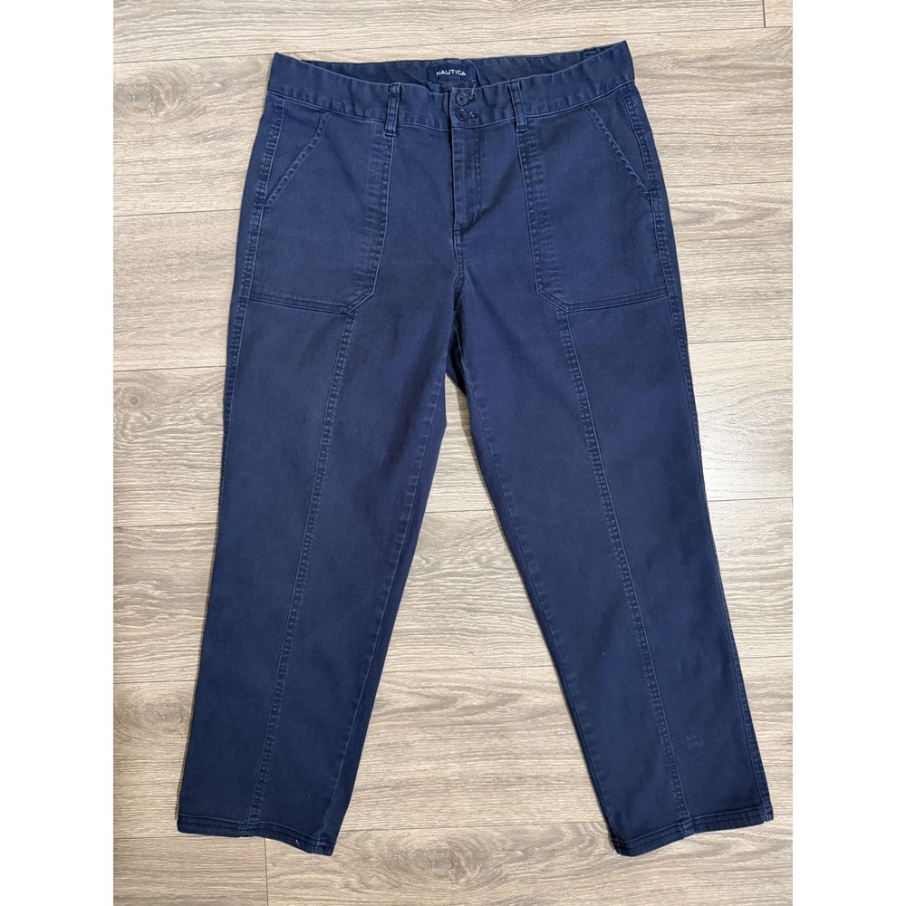 Nautica Womens Navy Blue Utility Straight Leg Seam Front Cropped Pants Size 12